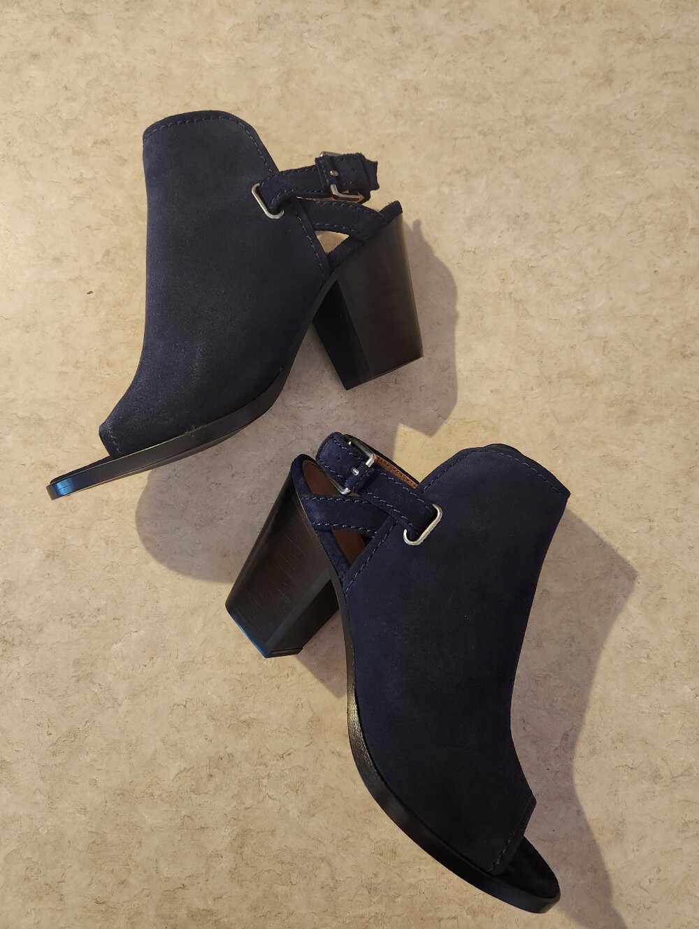 Frye Dani Shield Sling Women's Navy Suede Open-Toe Block Heel Sandals